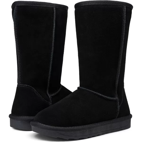 Vepose Womens Boots Suede Snow Booties Warm Mid Calf Fashion Classic Knee High ShoesCrampon Black