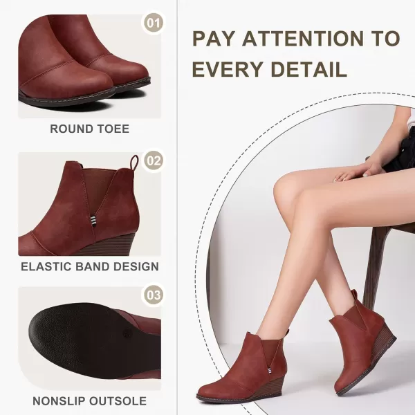 Vepose Womens Chelsea Ankle Boots Wedge Heel Booties Casual Shoes for WomenNo Zipper937cognac