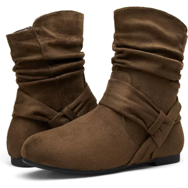 Vepose Womens Mid Calf Boots Fashion Slouch Flat Ankle Booties with ComfortBrownzipper 939a