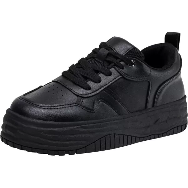 Vepose 8060 Womens Fashion Platform SneakersWide Toe Design Leather Casual Tennis Laceup ShoesWide Toe Platform8060black