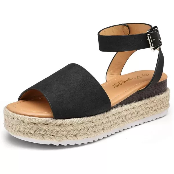 Vepose Womens 00A Espadrilles Sandals Classic Wedge Platform SandalEspadrilles400ablack Nubuck