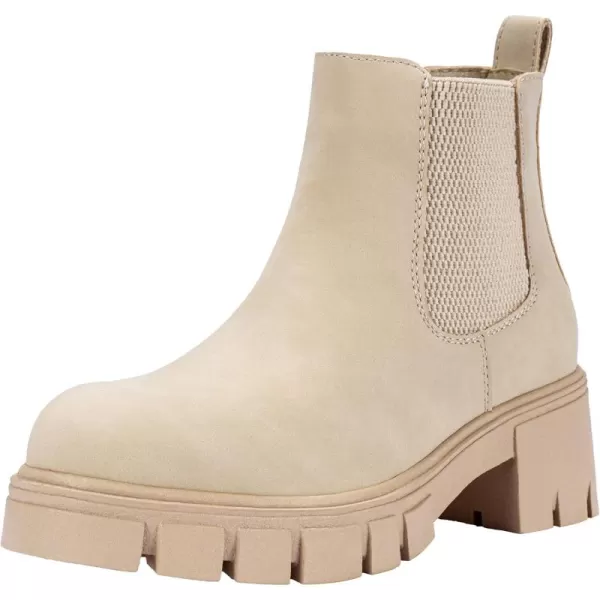 Vepose Womens 936 Chelsea Ankle Boots Platform Lug Sole Elastic Slip on BootiesBclassic936beige