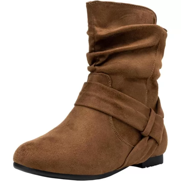 Vepose Womens Mid Calf Boots Fashion Slouch Flat Ankle Booties with ComfortBrownzipper 939a