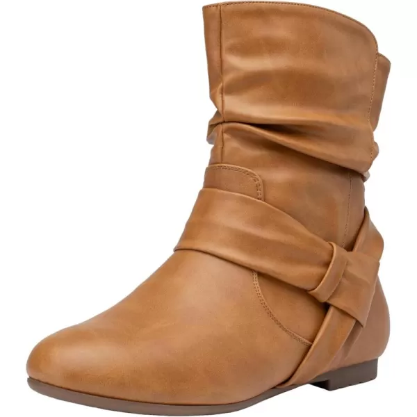 Vepose Womens Mid Calf Boots Fashion Slouch Flat Ankle Booties with ComfortCamel Puzipper 939a