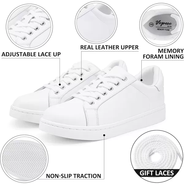 Vepose Womens 8003 Fashion Lace Up Comfortable Casual Tennis SneakersBleather Sneakerswhite