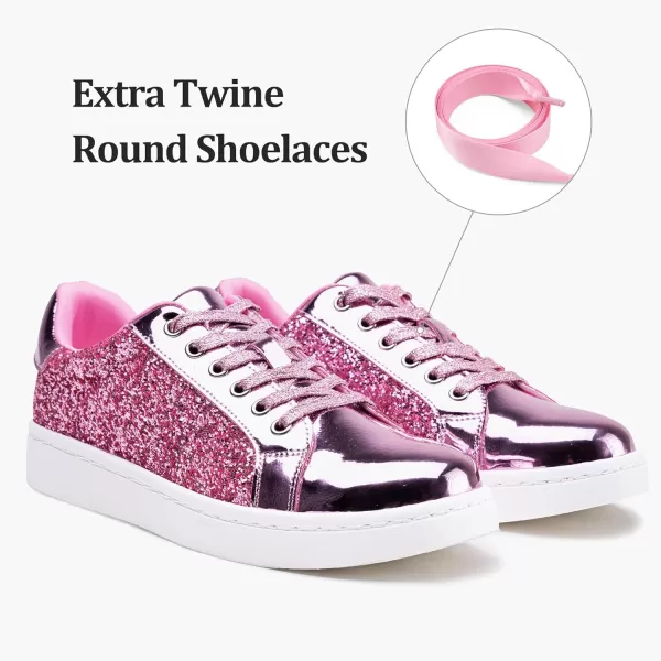 Vepose Womens 8003 Fashion Lace Up Comfortable Casual Tennis SneakersGlitter Sneakerspink