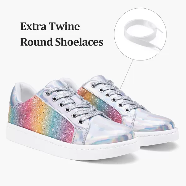 Vepose Womens 8003 Fashion Lace Up Comfortable Casual Tennis SneakersGlitter Sneakersrainbow