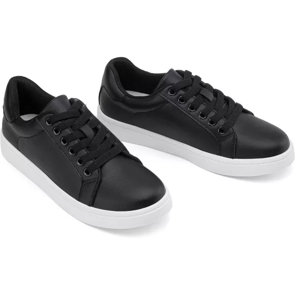 Vepose Womens 8003 Fashion Lace Up Comfortable Casual Tennis SneakersLeather Sneakersblack