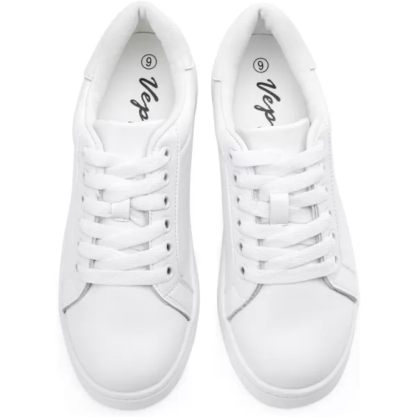 Vepose Womens 8003 Fashion Lace Up Comfortable Casual Tennis SneakersLeather Sneakerswhite