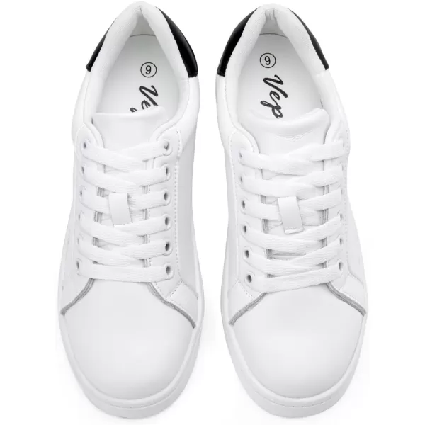 Vepose Womens 8003 Fashion Lace Up Comfortable Casual Tennis SneakersLeather Sneakerswhite Black