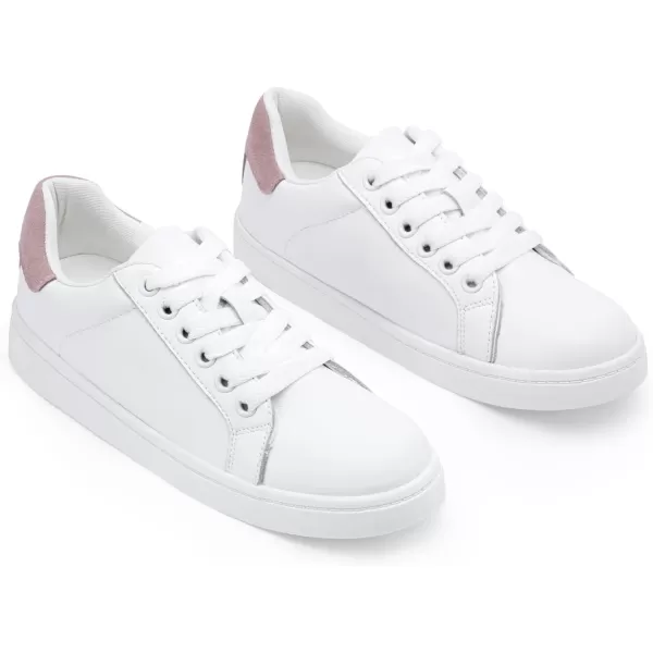 Vepose Womens 8003 Fashion Lace Up Comfortable Casual Tennis SneakersLeather Sneakerswhite Pink