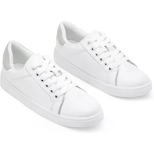 Vepose Womens 8003 Fashion Lace Up Comfortable Casual Tennis SneakersLeather Sneakerswhitegrey