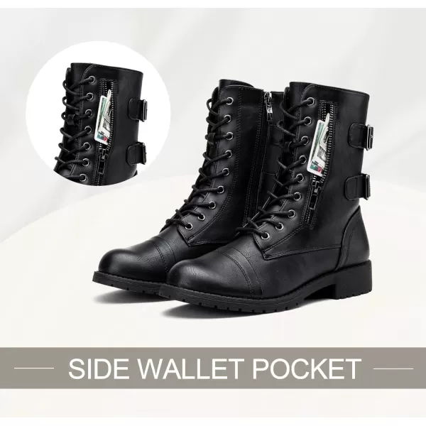 Vepose Womens 928 Military Combat Boots Mid Calf Bootswith Card Knife Wallet PocketAhigh Combat929black