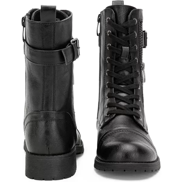 Vepose Womens 928 Military Combat Boots Mid Calf Bootswith Card Knife Wallet PocketBuckle Combat928black Pu