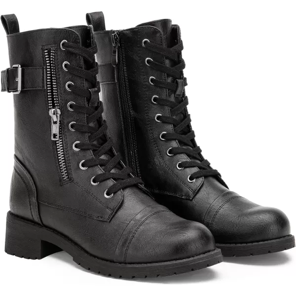 Vepose Womens 928 Military Combat Boots Mid Calf Bootswith Card Knife Wallet PocketBuckle Combat928black Pu