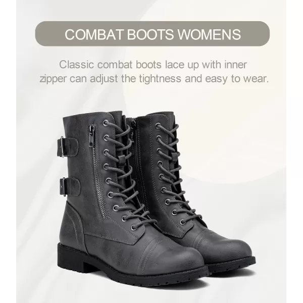 Vepose Womens 928 Military Combat Boots Mid Calf Bootswith Card Knife Wallet PocketHigh Combat929grey