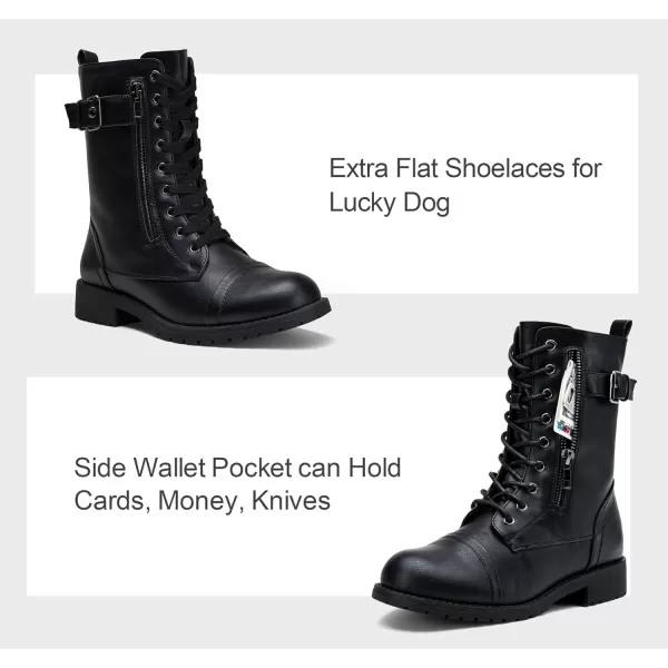 Vepose Womens 928 Military Combat Boots Mid Calf Bootswith Card Knife Wallet PocketMilitary928black