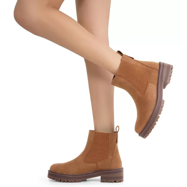 Vepose Womens 9608 Chelsea Lug Sole Casual Outdoor Boots Ankle BootiesLug Sole Boots9608camel