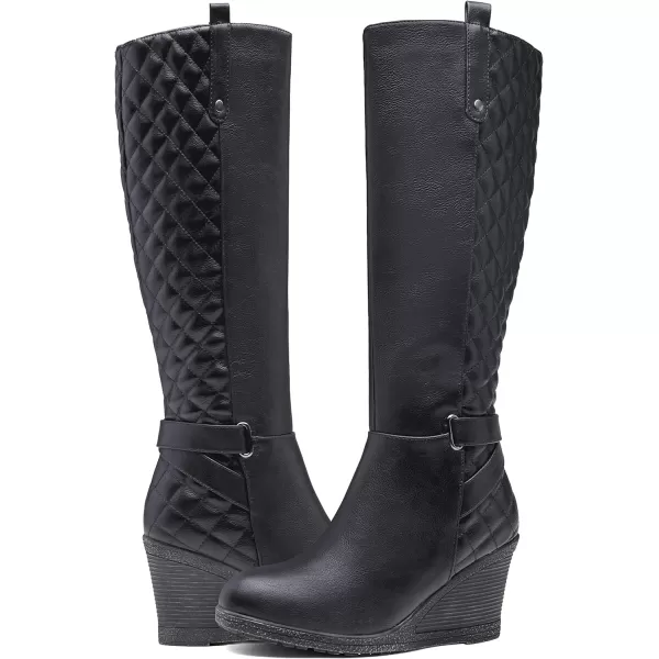 Vepose Womens 9652  Knee High Boots  Wedge Calf Boot with Side ZipperWedge Knee Boots9652black