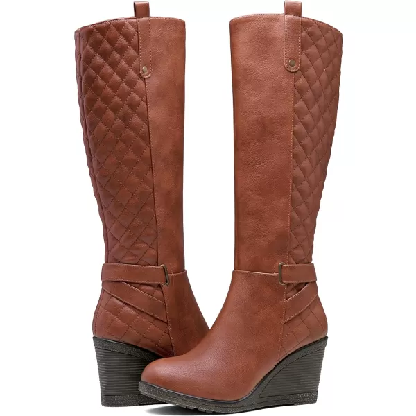 Vepose Womens 9652  Knee High Boots  Wedge Calf Boot with Side ZipperWedge Knee Boots9652brown