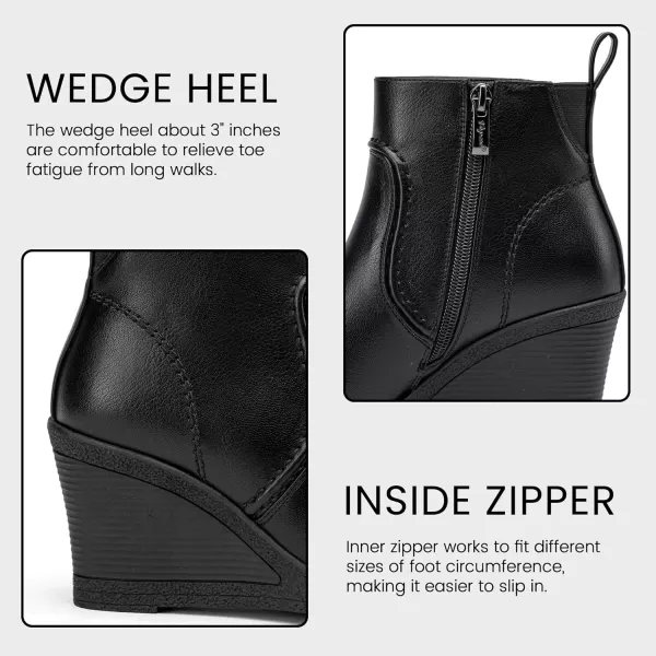 Vepose Womens 9679 Wedge Ankle Boots Classic Ankle Wedge Booties 3 Inches Heel with Side Zipper for LadyWedge Ankle Boots9679black