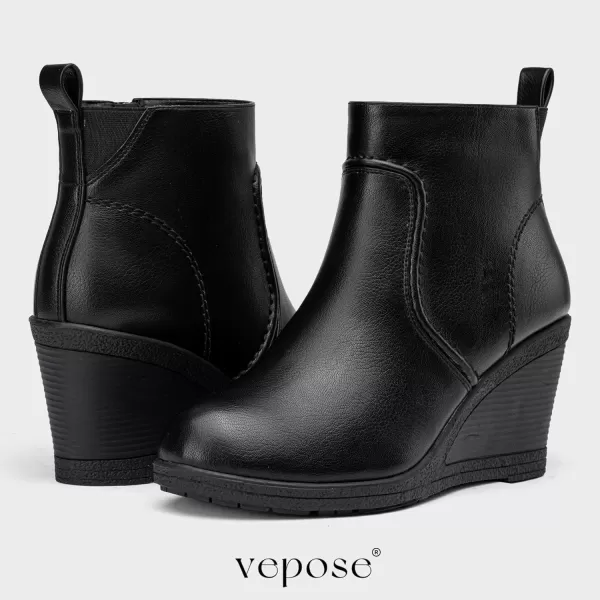 Vepose Womens 9679 Wedge Ankle Boots Classic Ankle Wedge Booties 3 Inches Heel with Side Zipper for LadyWedge Ankle Boots9679black