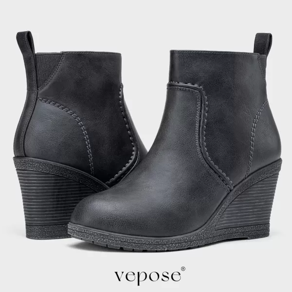 Vepose Womens 9679 Wedge Ankle Boots Classic Ankle Wedge Booties 3 Inches Heel with Side Zipper for LadyWedge Ankle Boots9679grey