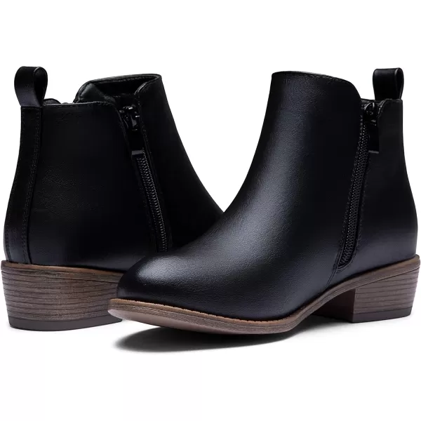 Vepose Womens Ankle Boots Low Heel Casual Boot Round Toe Zipper Booties for Women1050black