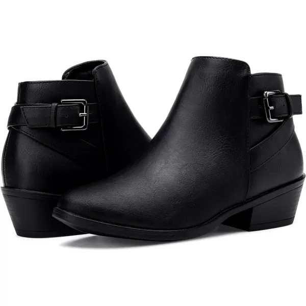 Vepose Womens Ankle Boots Low Heels Chunky Cutout BootiesPerforated Western ShoesElegant911black Pu