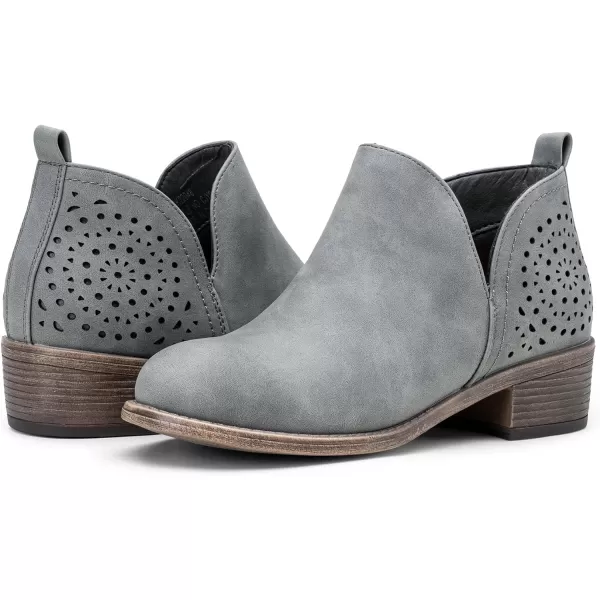 Vepose Womens Ankle Boots Low Heels Chunky Cutout BootiesPerforated Western ShoesPerforated912grey