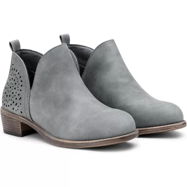 Vepose Womens Ankle Boots Low Heels Chunky Cutout BootiesPerforated Western ShoesPerforated912grey