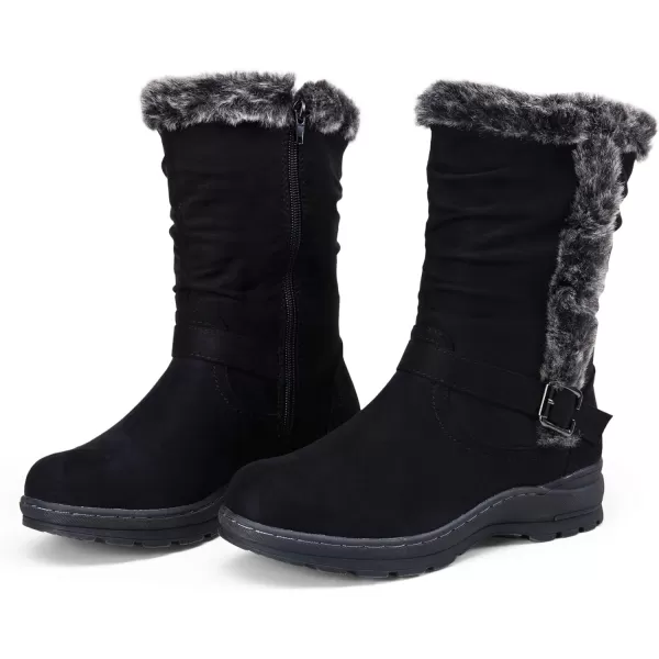 Vepose Womens Mid Calf Boots Suede Slouch Snow Booties Shoes Outdoor960 Black