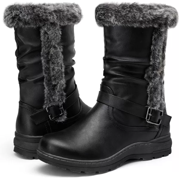 Vepose Womens Mid Calf Boots Suede Slouch Snow Booties Shoes OutdoorMid Calf960black Pu