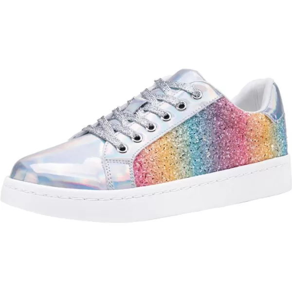 Vepose Womens 8003 Fashion Lace Up Comfortable Casual Tennis SneakersCglitter Sneakersrainbow