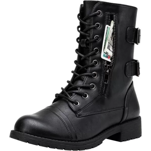 Vepose Womens 928 Military Combat Boots Mid Calf Bootswith Card Knife Wallet PocketAhigh Combat929black