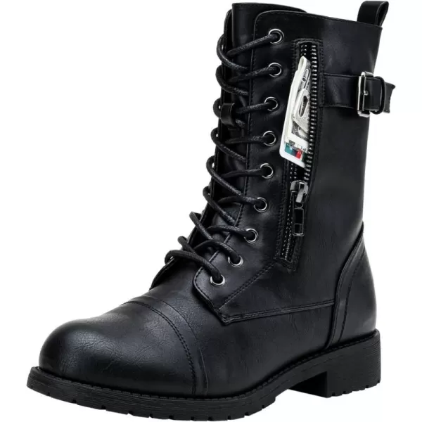 Vepose Womens 928 Military Combat Boots Mid Calf Bootswith Card Knife Wallet PocketMilitary928black