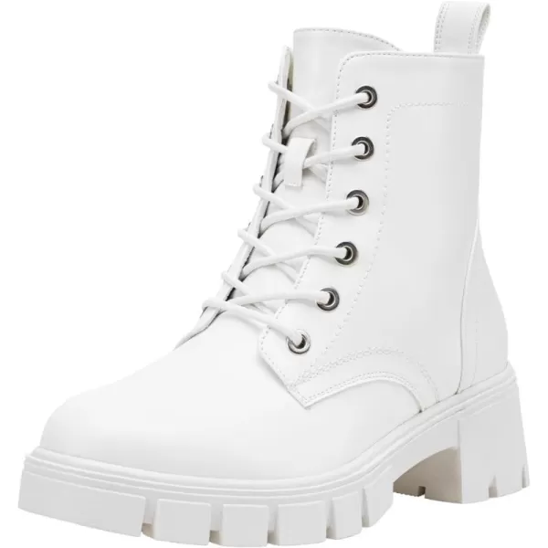 Vepose Womens 9626 Combat Ankle Boots Laceup Platform Chunky Heel Booties with Side ZipperLace Up Combat9626white