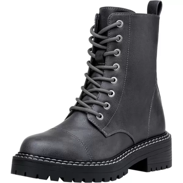 Vepose Womens 9629 Fashion Combat Ankle Boots Lace up Booties with Inner ZipperCasual9629grey