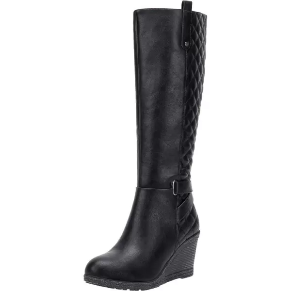 Vepose Womens 9652  Knee High Boots  Wedge Calf Boot with Side ZipperWedge Knee Boots9652black