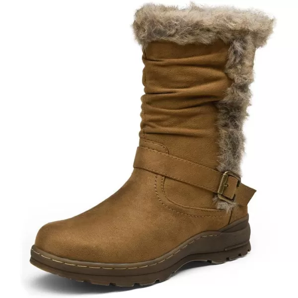 Vepose Womens Mid Calf Boots Suede Slouch Snow Booties Shoes Outdoor960 Brown