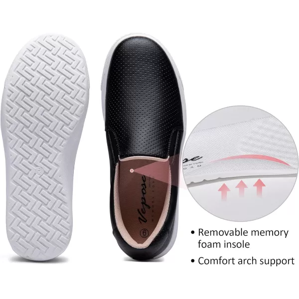 Vepose 8008 Slip on Sneakers Women Fashion Sneakers Comfortable Casual Loafers Shoes with Memory FoamSlip on Sneaker8008black Perforated