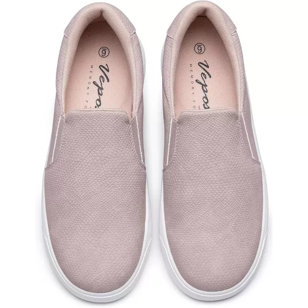 Vepose 8008 Slip on Sneakers Women Fashion Sneakers Comfortable Casual Loafers Shoes with Memory FoamSlip on Sneaker8008greyTaupe Embossed