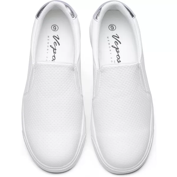 Vepose 8008 Slip on Sneakers Women Fashion Sneakers Comfortable Casual Loafers Shoes with Memory FoamSlip on Sneaker8008whiteSilver Perforated