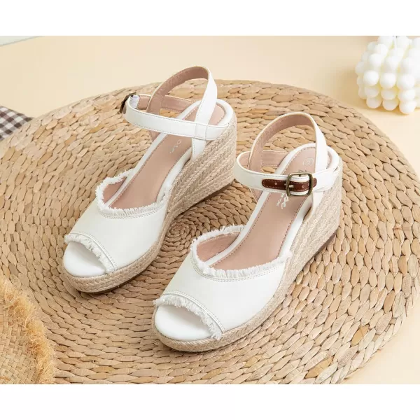 Vepose Womens 80 Espadrilles Wedge Sandals  Peep Toe High Heel Platform SandalsAnkle BucklePeep Toe880white Pu