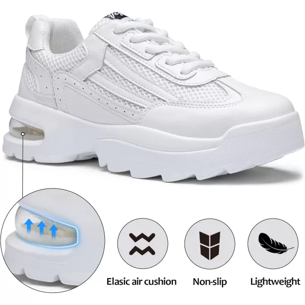 Vepose Womens 8018 Chunky SneakerAir Cushion Memory Foam Laceup Arch Support ShoesAir Cushion8018all White