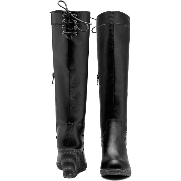 Vepose Womens 9651 Knee High Boots Fashion Wedge Heel Calf Boot for WomenPlatform Boots9651black