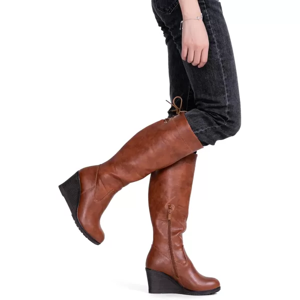 Vepose Womens 9651 Knee High Boots Fashion Wedge Heel Calf Boot for WomenPlatform Boots9651brown