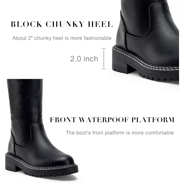 Vepose Womens 9658 Knee High Boots Low Heel Platform Tall Boots with Side Zipper for LadiesPlatform Boots9658black