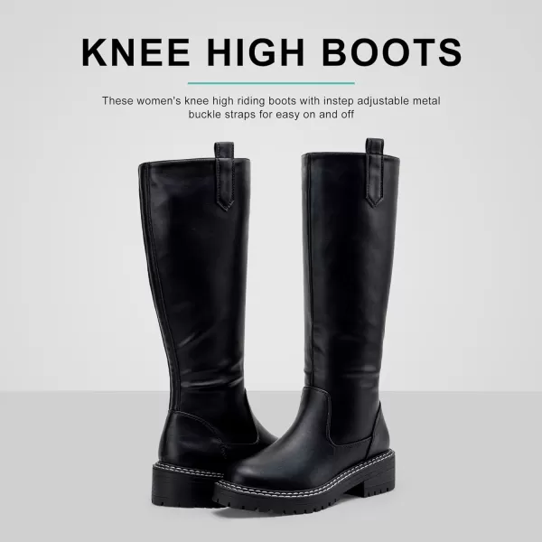 Vepose Womens 9658 Knee High Boots Low Heel Platform Tall Boots with Side Zipper for LadiesPlatform Boots9658black