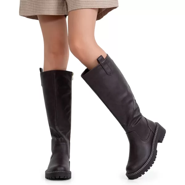 Vepose Womens 9658 Knee High Boots Low Heel Platform Tall Boots with Side Zipper for LadiesPlatform Boots9658brown